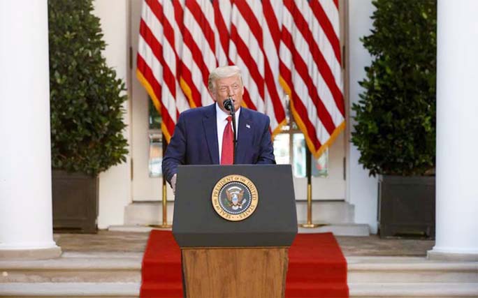 US President Donald Trump attends a news conference in the Rose Garden at the White House in Washington on Tuesday.