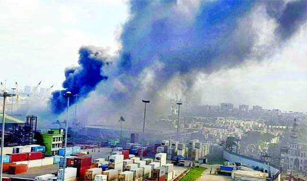 A devastating fire breaks out at No-3 Shed of Chattogram Port on Wednesday.