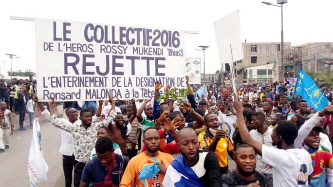 A renewed protest against the nomination of Ronsard Malonda as president of CENI in Kinshasa.