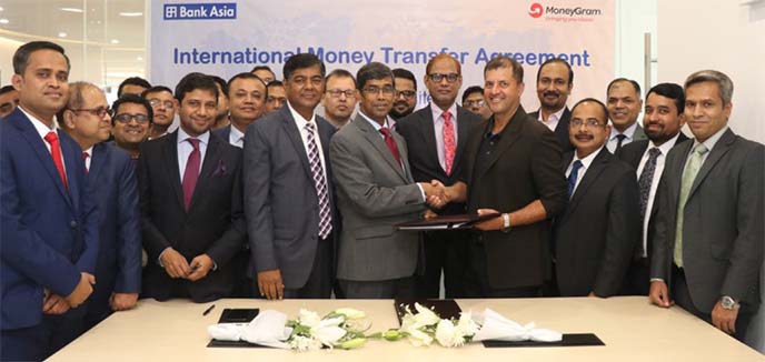 Bank Asia and MoneyGram sign agreement to offer remittance services: Bank Asia Limited and MoneyGram International have signed an agreement to offer remittance inflow services in Bangladesh from more than 200 countries of the world, says a press release.