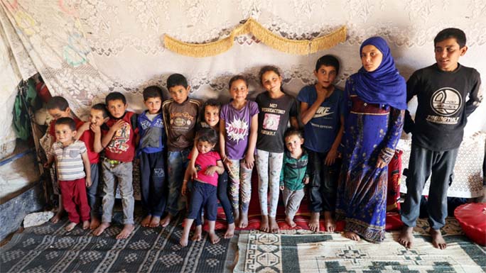 Syrian children living in Atmeh camp, near the Turkey-Syria border.