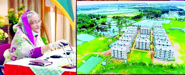 Prime Minister Sheikh Hasina inaugurates country's largest shelter centre for climate refugees at Khuruskhul in Cox's Bazar through video conferencing from Ganobhaban on Thursday.