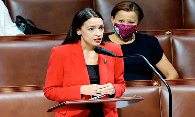 US Democratic Representative Alexandria Ocasio-Cortez addresses Republican colleague's words on the House floor on Friday.
