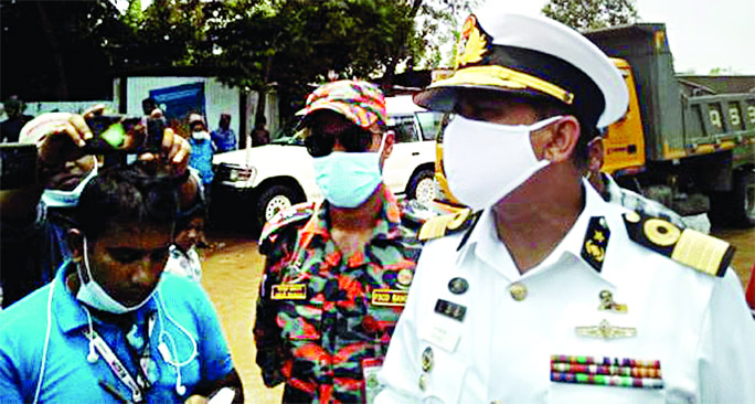 BIWTA Chairman Commodore Golam Sadeq visits Doulatdia Ferry Ghat on Tuesday to see the condition of the river.