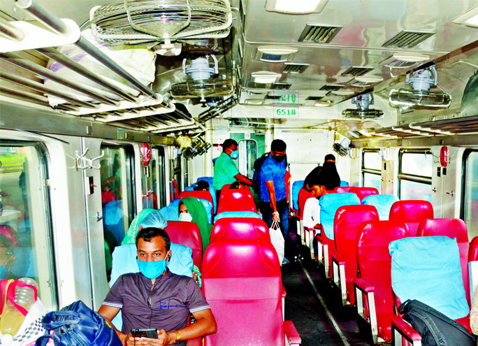 Bangladesh Railways facing passenger crisis even on the eve of Eid-ul-Azha despite issuing Online tickets for the home-goers. The photo, taken from Kamalapur Railway Station on Tuesday, shows a few passengers in an almost empty compartment of an inter-cit