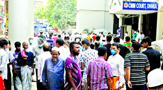 Usual activities of the court resume recently after a break for around four months due to coronavirus pandemic, but health safety rules-specially wearing masks and maintaining social-distance are hugely neglected by the attendants. This photo was taken fr