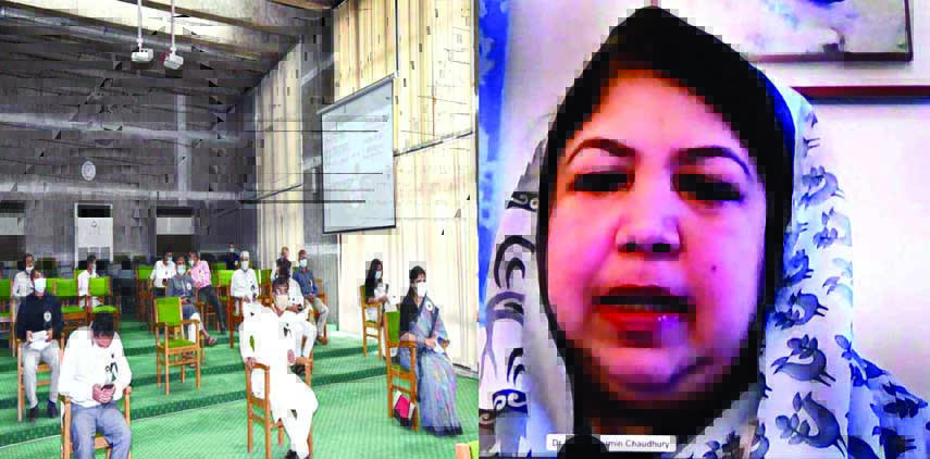Speaker Dr Shirin Sharmin Chaudhury speaks at a discussion and Doa Mahfil organised on the occasion of National Mourning Day and 45th Martyrdom Anniversary of Father of the Nation Bangabandhu Sheikh Mujibur Rahman by the Parliament Secretariat at its offi