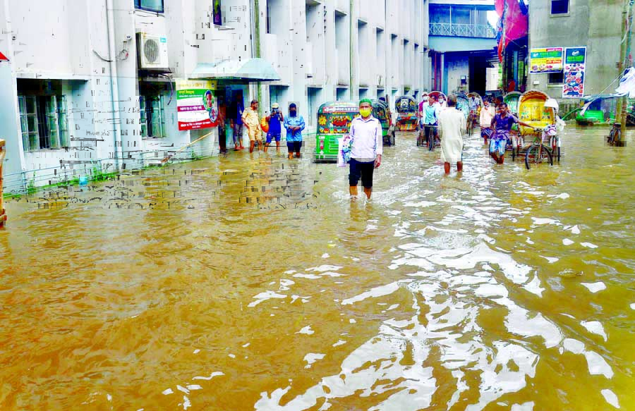 Hundreds of patients and their family members are going through an inhuman suffering while the groundfloor along with adjacent areas of Chattogram Maa O Shishu Hospital submerged with water for the last few days following on rush of tidal water after a sp
