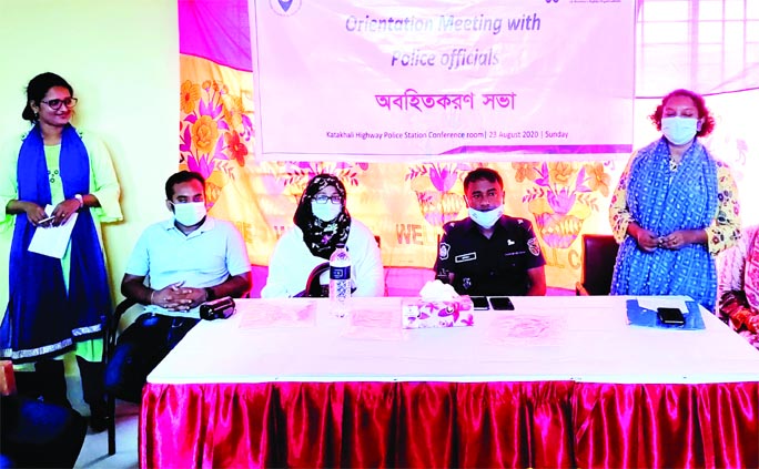 A member of Badaban Shongho speaks at the orientation meeting with police officials at Fakirhat in Bagerhat on Sunday.