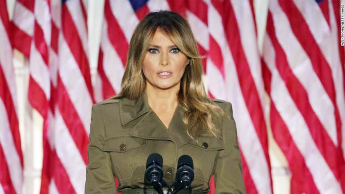 US first lady Melania Trump delivers a live address to the largely virtual 2020 Republican National Convention from the Rose Garden of the White House in Washington, US, on Tuesday.