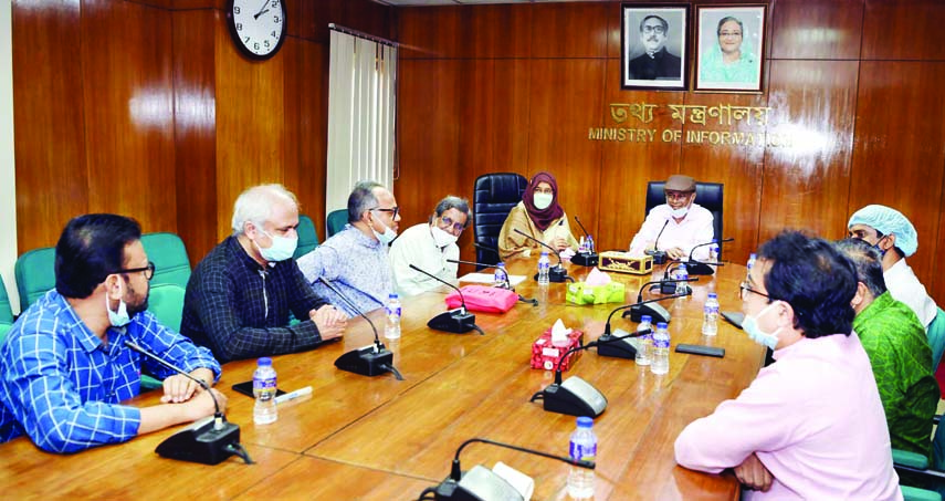 Information Minister Dr. Hasan Mahmud speaks at a discussion with the leaders of Editor's Council at the seminar room of the Ministry on Tuesday.