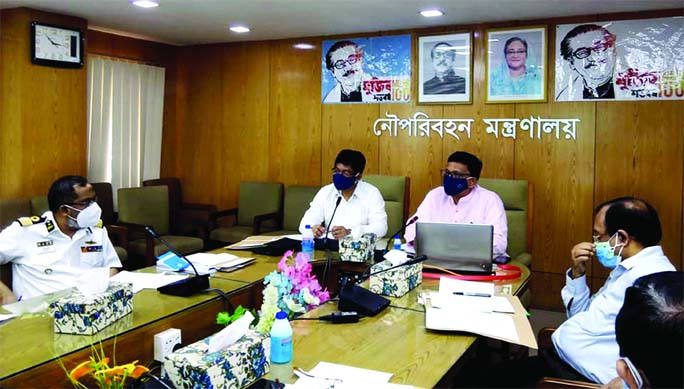 State Minister for Shipping Khalid Mahmud Chowdhury speaks at a view exchange meeting on 'Importance of Speed Boat Registration' at the seminar room of the ministry on Thursday on the occasion of Registration Week. Shipping Secretary Mesbah Uddin Chowdh