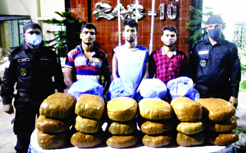 In a drive, RAB-10 arrests 3 drug traders with 60 kg hemp from city's Jatrabari area on Sunday.