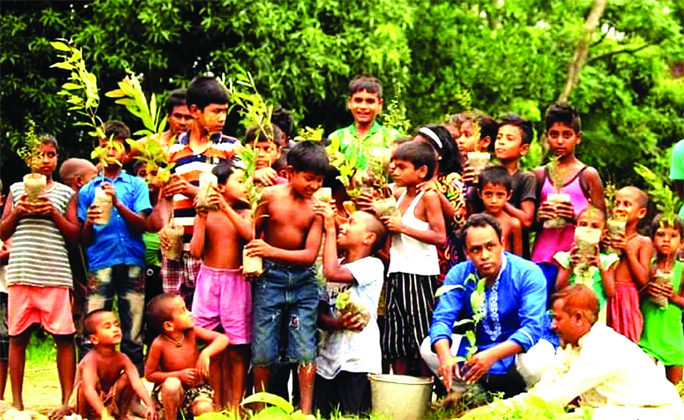 Principal Arifur Rahman planted 10 thousands of tree saplings in the fallow lands of various organizations to commemorate the 'Mujib Borsho'.