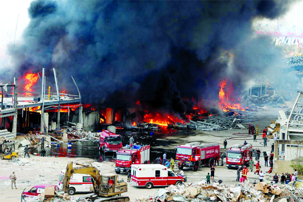 A view shows the site of a fire that broke out at Beirut's port area, Lebanon on Thursday.