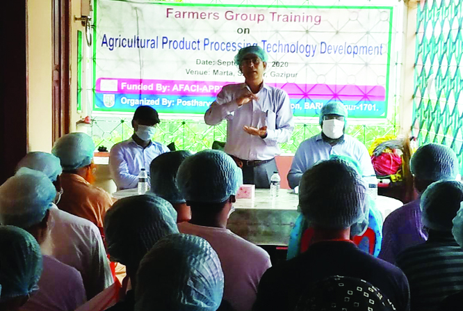 Post-harvest Technology Division (PHTD) of Bangladesh Agriculture Research Institute (BARI), Gazipur, organized a day-long farmers group training programme at Marta in Gazipur on Thursday. Director Research of the BARI Dr. Md. Miaruddin attended the progr