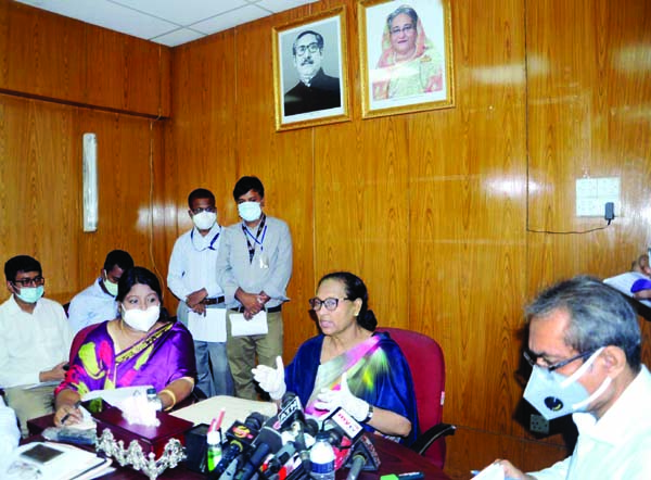 State Minister for Women and Children Affairs Fazilatun Nesa Indira speaks at the meeting of Central Coordination Committee of VGD Programmes at the seminar room of the Ministry on Tuesday.