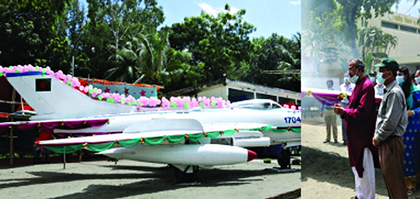 Science and Technology Minister Yafesh Osman, among others, at the exhibition of fighter plane on the premises of National Science and Technology Museum in the city's Agargaon on Monday.