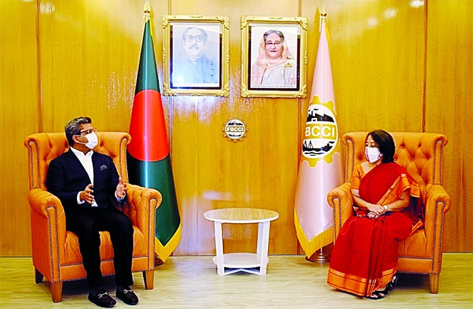 Indian High Commissioner to Bangladesh Riva Ganguly Das has paid a courtesy visit to Federation of Bangladesh Chambers of Commerce and Industry (FBCCI) President Sheikh Fazle Fahim. The meeting was held at the FBCCI Icon Tower in the city on Thursday. Dur