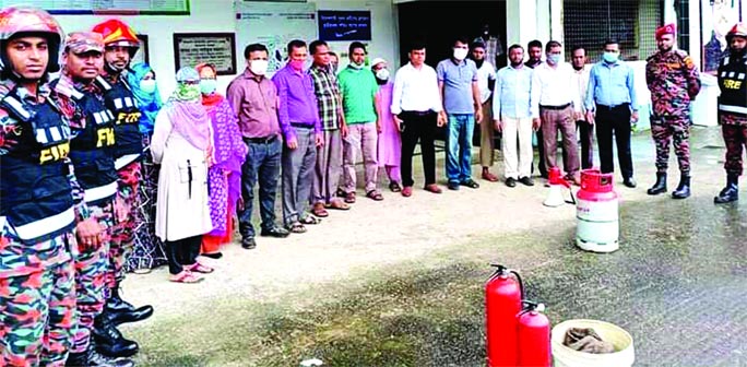 Oliullah Mollah, Principal of Sylhet's Alampur Technical Training Center (TTC), inaugurates a day-long training programme on fire-fighting on the TTC premises on Wednesday.