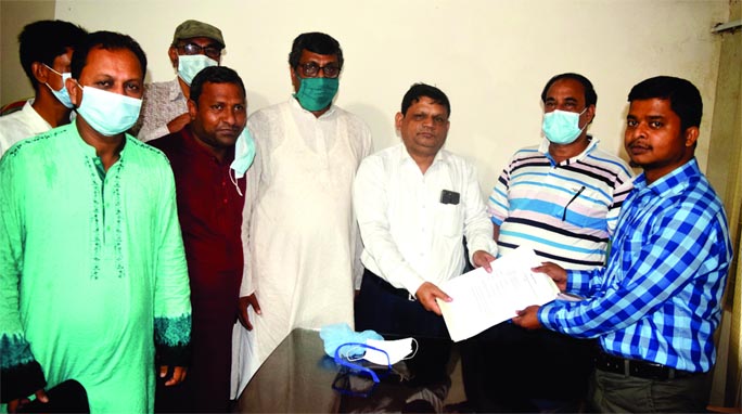 Mafiz Uddin, chairman candidate of 4 No Balion Union by-election submits his nomination paper to the Returning Officer Fulbaria upazila of Mymensingh District.