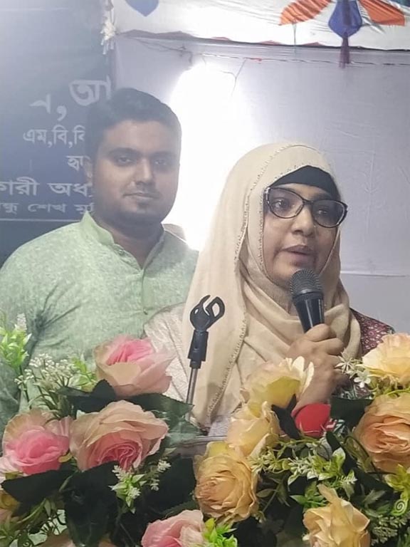 Councilor of Ward No.47 Sahana Akter speaking at the prize-giving ceremony of the Mini Gold Cup Football Tournament in the city's Gendaria recently.