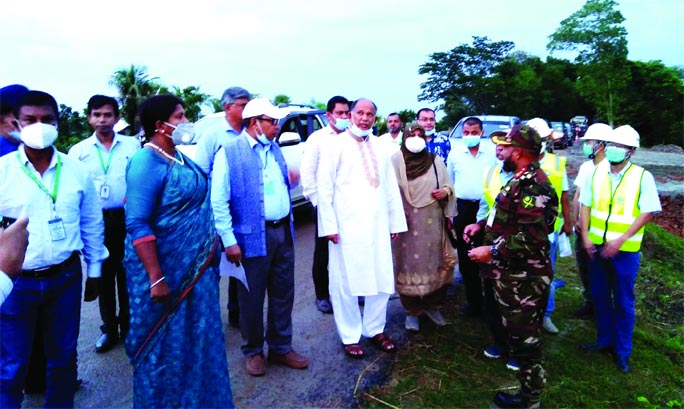 Railways Minister Nurul Islam Sujon visits the ongoing Padma Bridge Railway Link Protect at Lohagarah upazila of Narail district on Thursday. Among others, Deputy Commissioner of Narail Anjuman Ara and SP Jashim Uddin accompanied him during his visit.