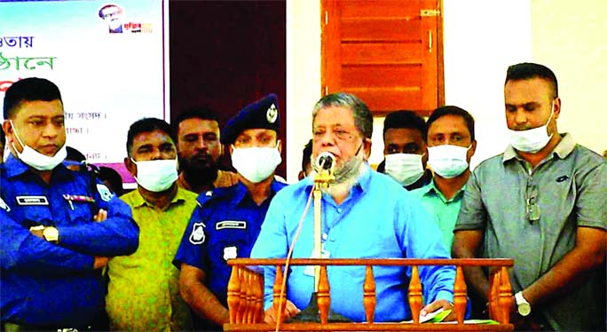 Deputy Speaker of Bangladesh Parliament, Advocate Md. Fazle Rabbi Miah, MP, speaks at a function held at Saghata in Gaibandha on Saturday.