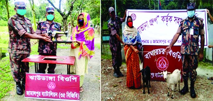 Jamalpur 35 BGB distributing relief materials provided by Navana Group among 138 families on three days on September 20, 21 and 26 in Bagharchar, Patharchar, Jhaudanga, Kamalpur and Satanipara of Dewanganj and Bakshiganj upazilas of Jamalpur district.