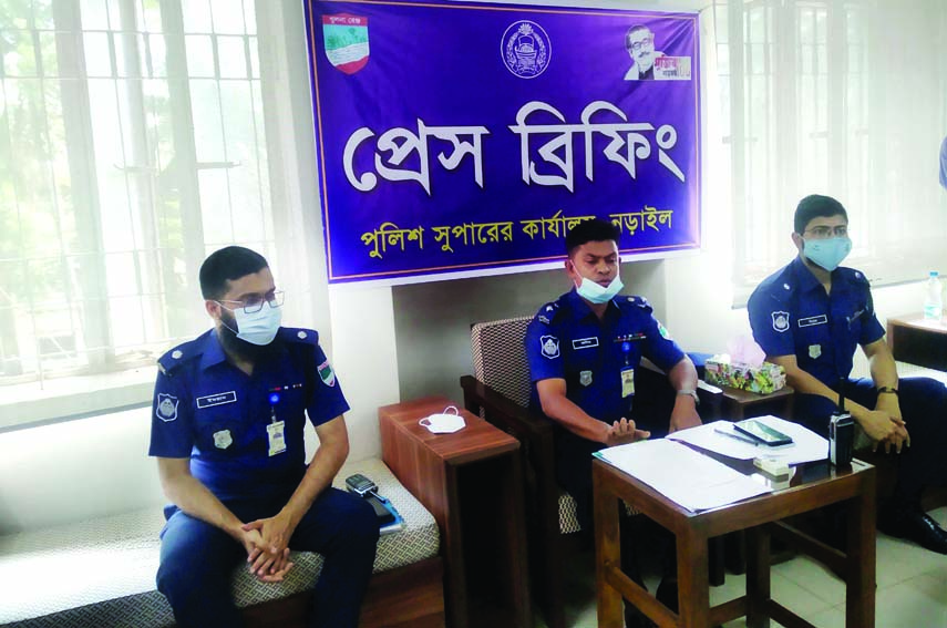Superintendent of Narail Police Mohammad Jasim Uddin (PPM) attends the press conference on beat policing at the conference room of SP office on Tuesday.