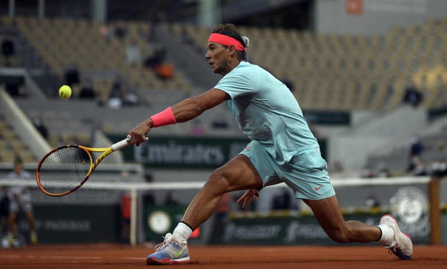 Spain's Rafael Nadal plays a shot on his way to victory against Egor Gerasimov of Belarus in their French Open match on Monday.