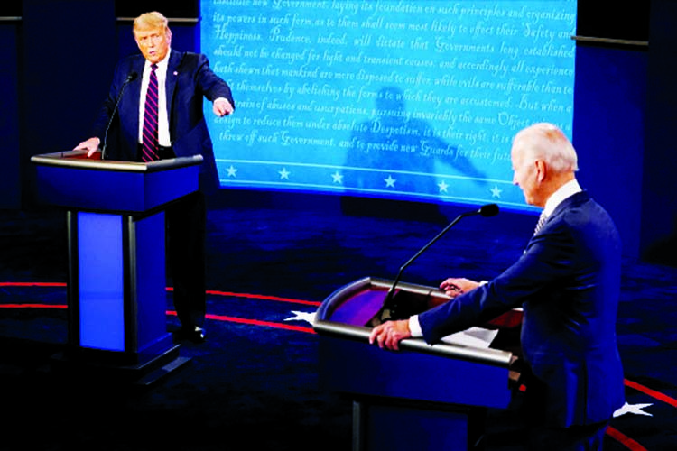 President Donald Trump and Democratic presidential nominee Joe Biden traded personal insults in the first 2020 presidential campaign debate held on the campus of the Cleveland Clinic at Case Western Reserve University in Cleveland, Ohio.