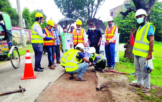 Naogaon Executive Engineer Maksudul Alam inaugurated the maintenance work of rural roads under LGED of local government on the occasion of month-long Bangabandhu's birth centenary.