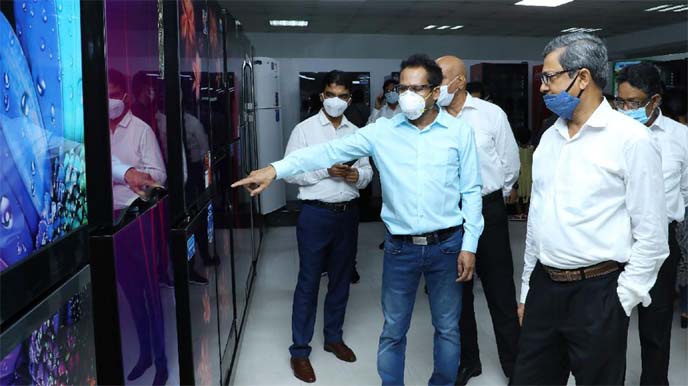 NBR Chairman Abu Hena Md. Rahmatul Muneem visits the Product Display Center at Walton Hi-Tech Industries Limited at Chandra in Gazipur on Saturday.