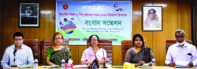 State Minister for Women and Children Affairs Fazilatun Nessa Indira speaks at a press conference marking World Children's Day and Child Rights Week 2020 at Information Department Conference Room in the capital on Sunday.