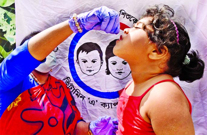 A child is being administered a Vitamin-A plus capsule at Azimpur Maternal and Child Health Training Institute in the capital on Sunday.