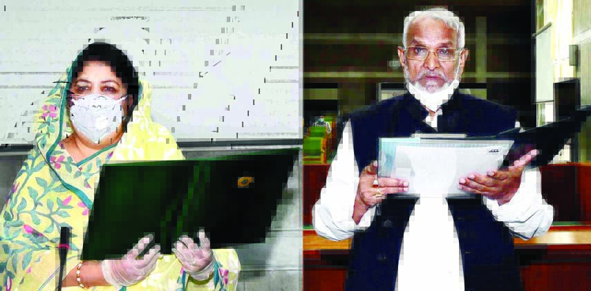 Speaker Dr Shirin Sharmin Chaudhury administers oath to the newly elected Member of Parliament of the by-election of Pabna-4 constituency Nuruzzaman Biswas at the Jatiya Sangsad Bhaban on Wednesday. PID photo