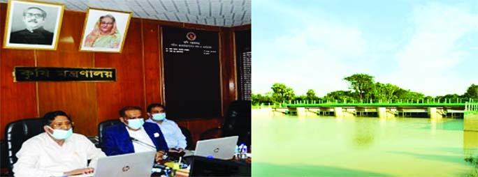 Agriculture Minister Dr. Abdur Razzaque inaugurates Varashankha hydaulic elevator dam in Chattogram constructed by Bangladesh Agriculture Developmemt Corporation (BADC) on Sunday through zoom. Land Minister Saifuzzaman Chowdhury, Agriculture Secretary Md