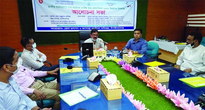 Chapainawabganj DC Md Monjurul Hafiz speaks at a discussion organized by District Administration on the occasion of National Sanitation Month and the Global Handwashing Day 2020 on Thursday.