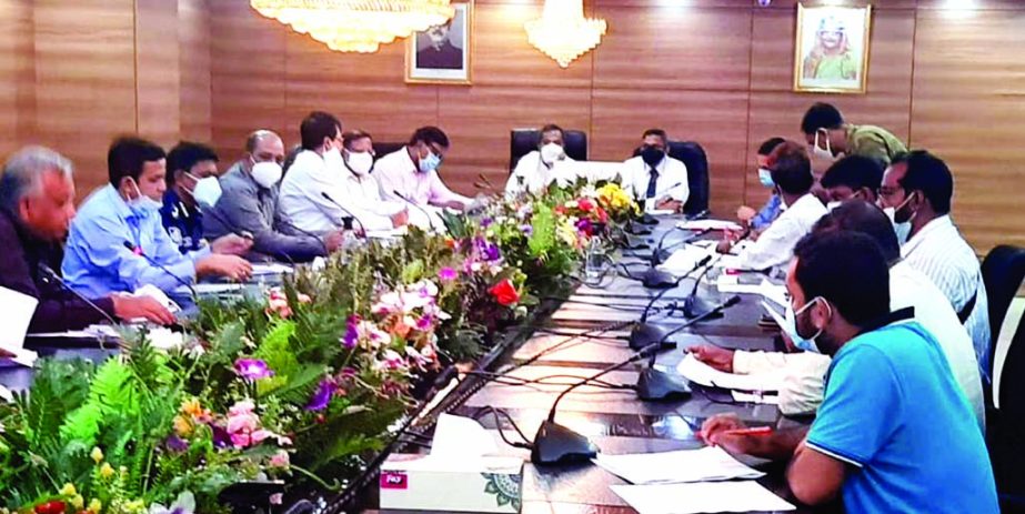 BIWTA Chairman Commodore Golam Sadek speaks at a meeting of officials of different agencies of the ministry about demands of Water Transport Employees Federation at BIWTA Bhaban in the city's Motijheel on Saturday.