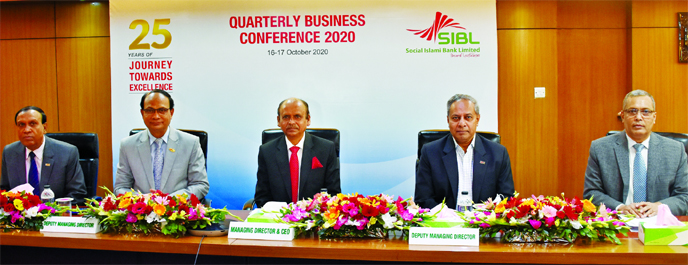 Quazi Osman Ali, Managing Director and CEO of Social Islami Bank Limited (SIBL), virtually presiding over its 3rd Quarter Business Conference-2020 from the banks head office recently. Abu Naser Chowdhury, Md. Sirajul Hoque, Md. Shamsul Hoque, DMDs, Abdul