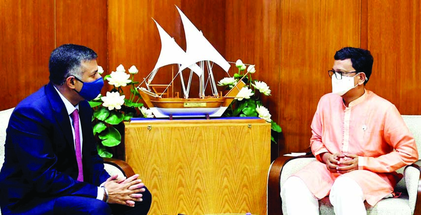 Indian High Commissioner to Bangladesh Vikram Kumar Doraiswami calls on State Minister for Shipping Khalid Mahmud Chowdhury at his Office Room on Thursday.