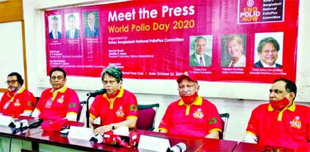 Rotary Bangladesh National Polio Plus Committee Chairman Dr. Ishtiaque A. Zaman speaks at Meet the Press on the occasion of World Polio Day 2020 at the Jatiya Press Club on Friday.