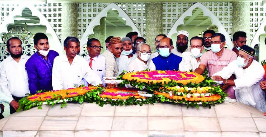 Fisheries and Livestock Minister Advocate S M Rezaul Karim pays tribute to the Mausoleum of Sher-e-Bangla A. K. Fazlul Huq marking his 147th Birth Anniversary on Monday.