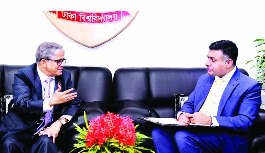 Newly-appointed Indian High Commissioner to Bangladesh Vikram Kumar Doraiswami pays a courtesy call on Dhaka University Vice-Chancellor Dr. Md. Akhtaruzzaman at his office on Tuesday.