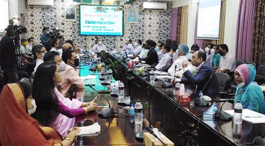 Member of National Board of Revenue Masood Sadiq seen addressing the inaugural session of E-auction program at Chattogram Customs House yesterday.