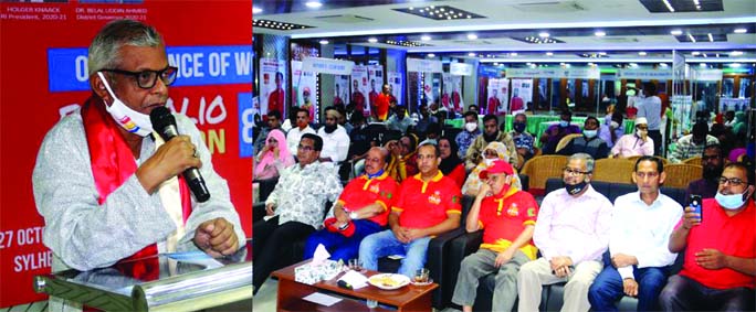 Sylhet City Mayor Ariful Haque Chowdhury speaks at a seminar titled "On Polio And," organized by Rotary District 3282 on the occasion of World Polio Day-2020 at the hall room of Sylhet Station Club on Tuesday.