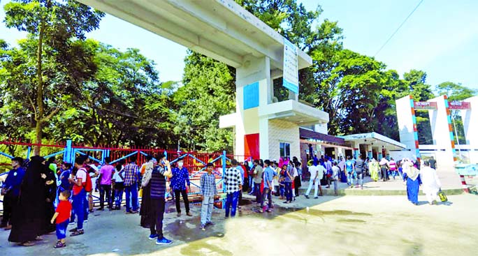 Visitors gathering in front of the National Zoo as it reopens today after long break for coronavirus. This photo was taken from Mirpur in the capital on Saturday.