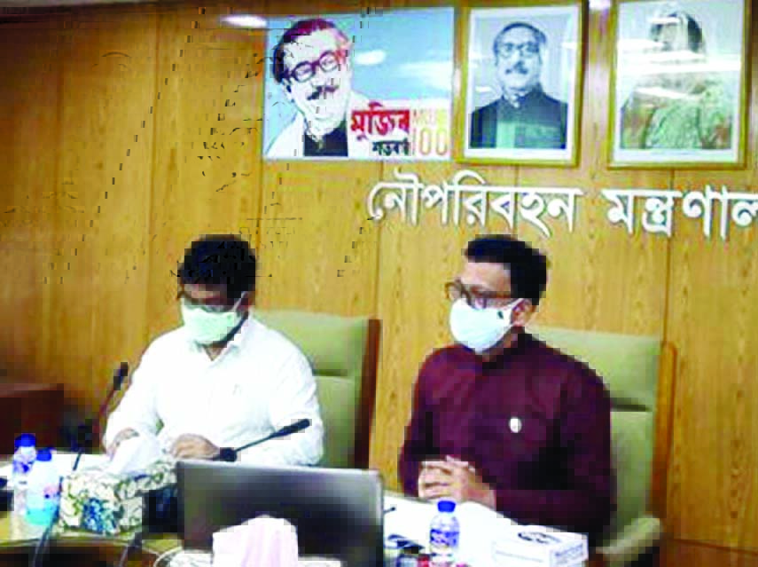 State Minister for Shipping Khalid Mahmud Chowdhury speaks at the inter-ministerial meeting about safely handling explosive materials at the sea ports and land ports at the seminar room of the ministry on Wednesday.