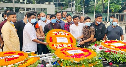 26 No Ward Councillor Hasibur Rahman Manik pays homage to the Portrait of Bangabandhu Sheikh Mujibur Rahman marking Jail Killing Day at Dhanmondi 32 No in the capital on Tuesday.